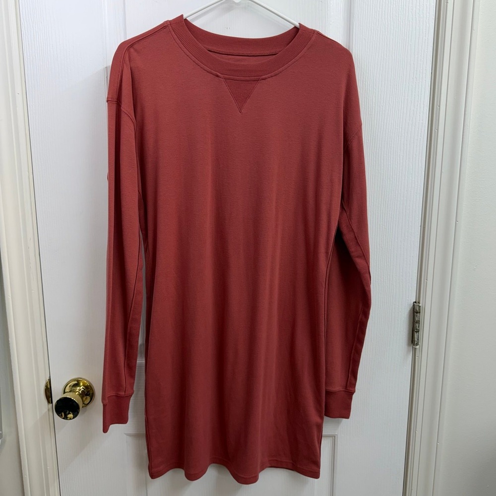 The Normal Brand terracotta Puremeso Every Day dress long sleeve cotton stretch